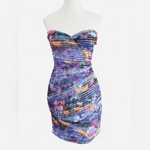 BCBGMAXAZRIA Strapless Bodycon Dress Size 6 Multicolor Ruched Mini